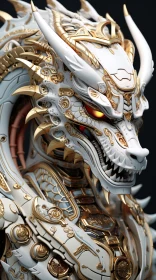 Cyborg Dragon Close-Up: White and Gold Armor