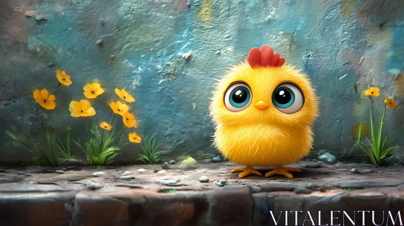 AI ART Cute Yellow Chick Surrounded by Flowers