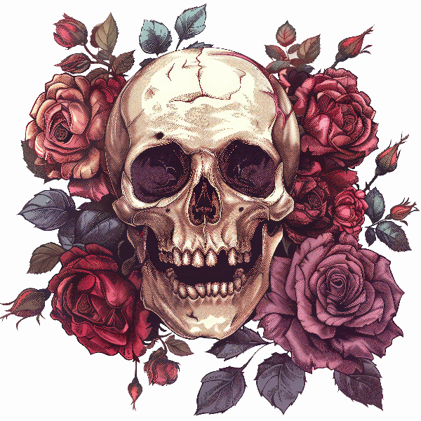 Mystical Skull and Floral Art POD Design