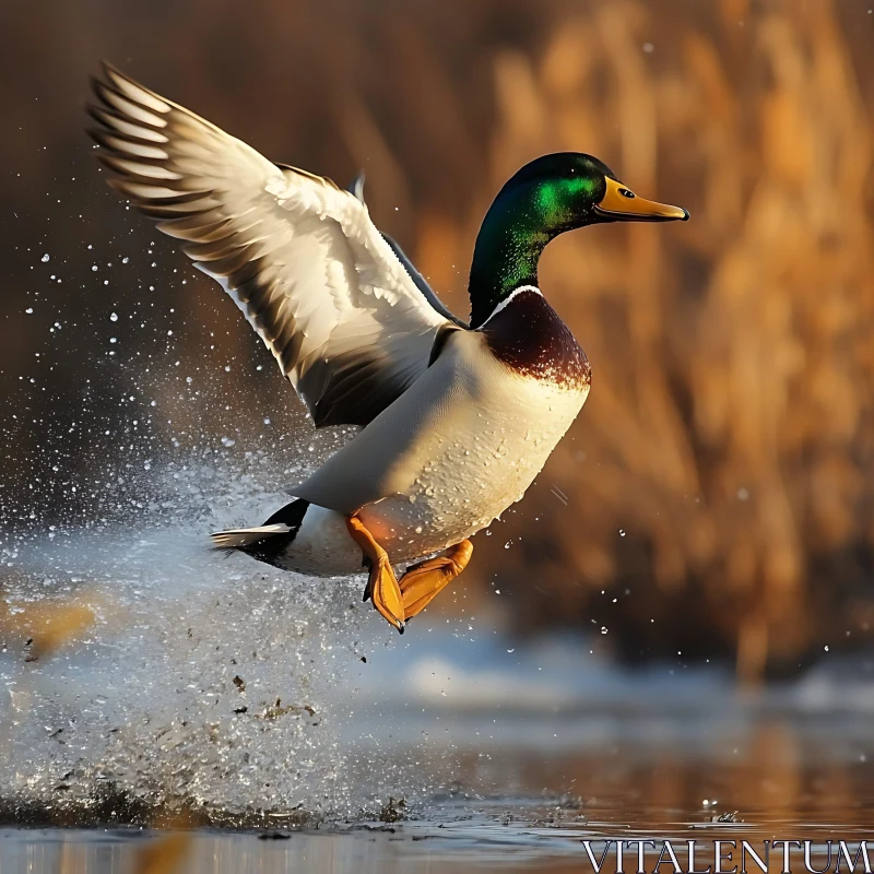 Duck Taking off from the Water AI Image