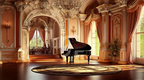 Baroque Interior with Elegant Grand Piano