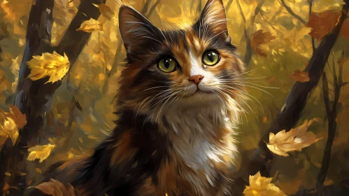 Feline Grace Among Falling Leaves