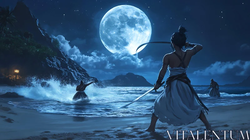 AI ART Samurai Under Moonlight