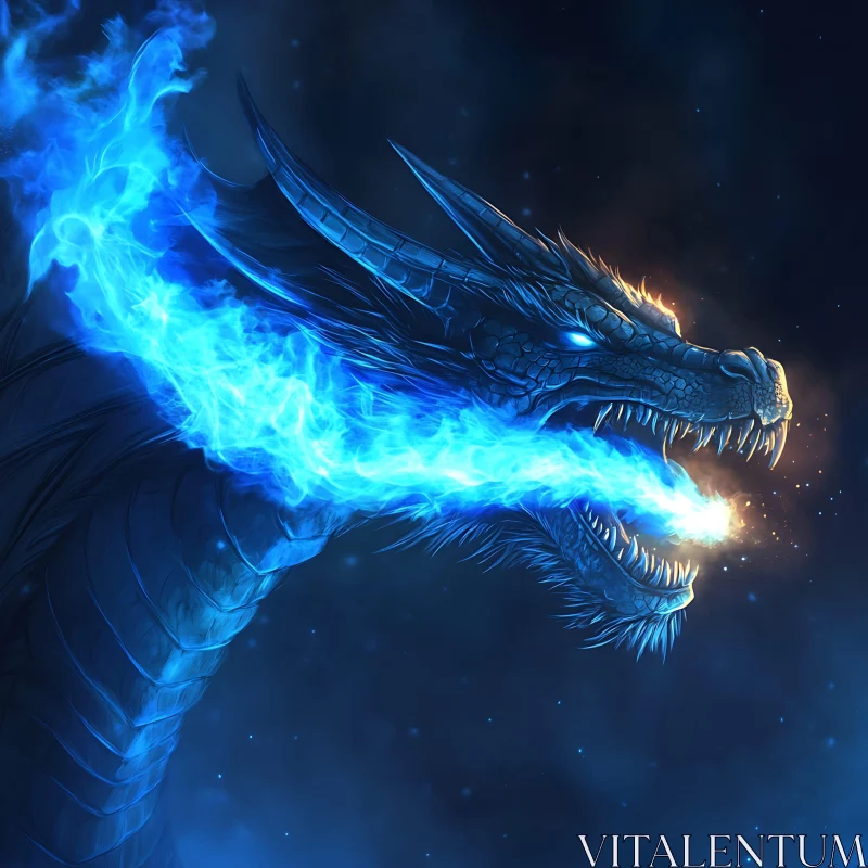 Fantasy Dragon with Blue Fire AI Image