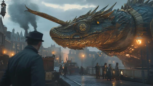 Mechanical Dragon in Historical Urban Setting