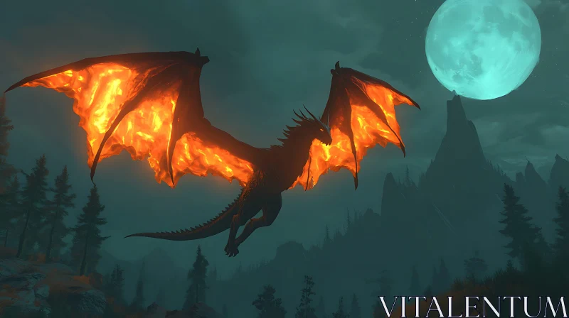 AI ART Fiery Dragon Soaring at Night