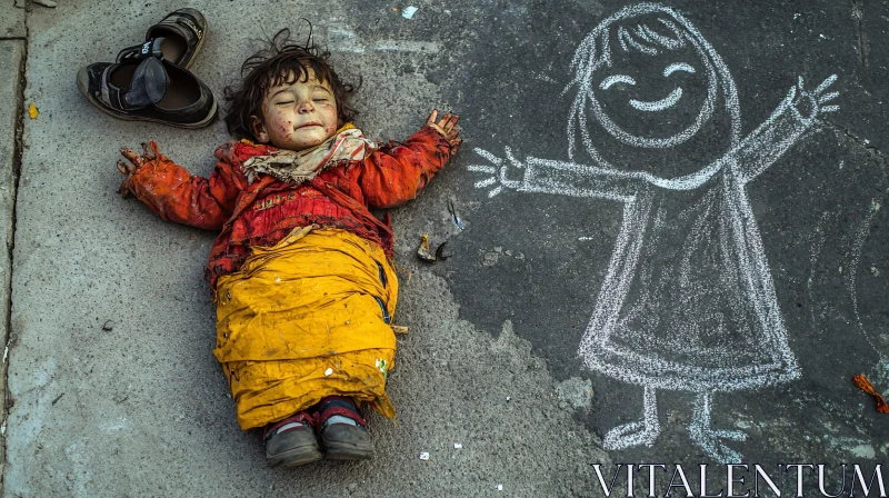 Innocence: Child and Chalk Drawing AI Image