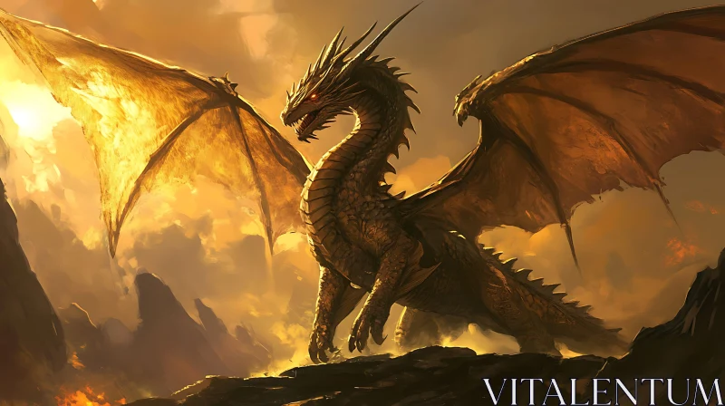 Magnificent Golden Dragon Illustration AI Image