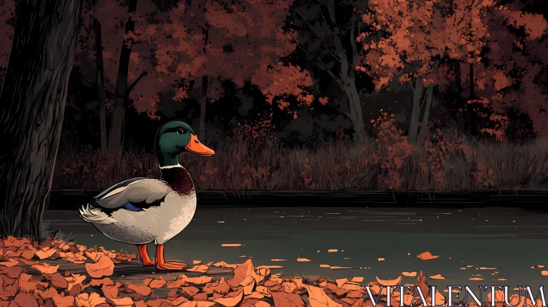 Peaceful Lake Scene with Duck AI Image