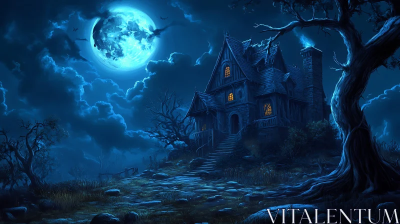 Moonlit Spooky House AI Image