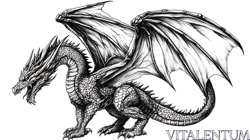 AI ART Monochrome Dragon Artwork