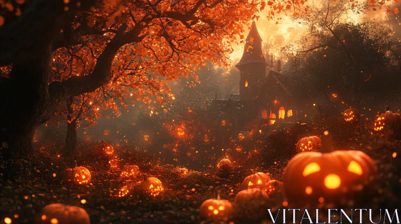 AI ART Glowing Pumpkins in a Spooky Autumn Field