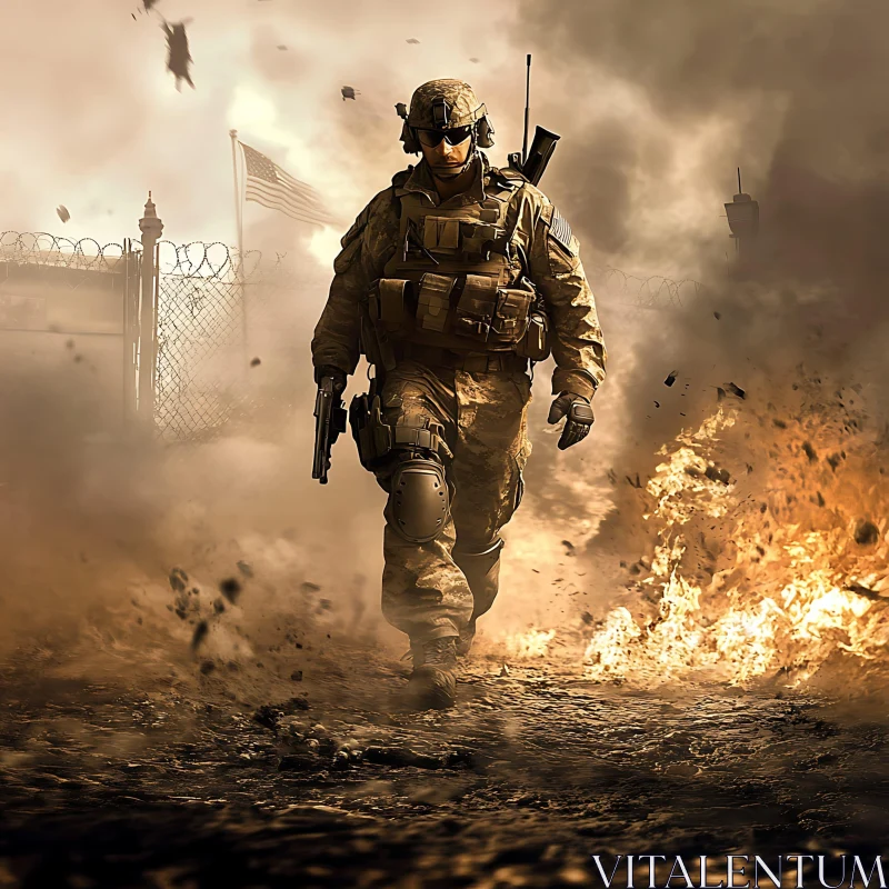 AI ART Lone Soldier in War Zone