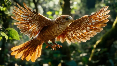 Bird in Flight Amidst Forest Canopy