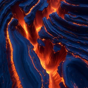 Molten Lava Flow and Cooled Crust