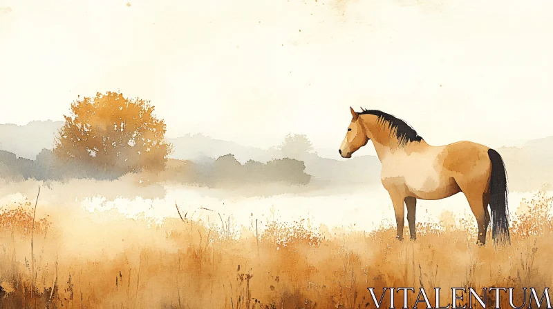 Serene Equine in Autumn Landscape AI Image