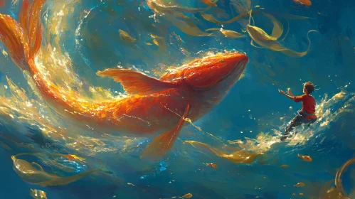 Child and Giant Fish Illustration