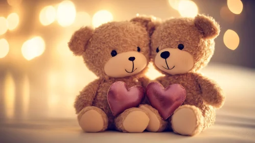 Two Teddy Bears Holding Hearts