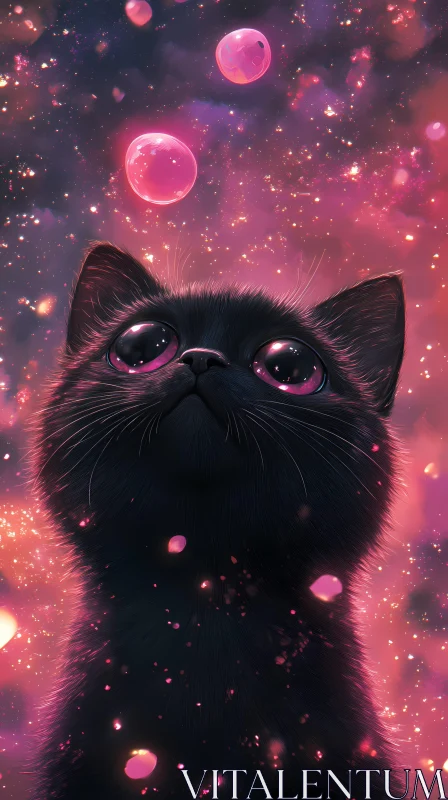 Celestial Kitty and Cosmic Bubbles AI Image