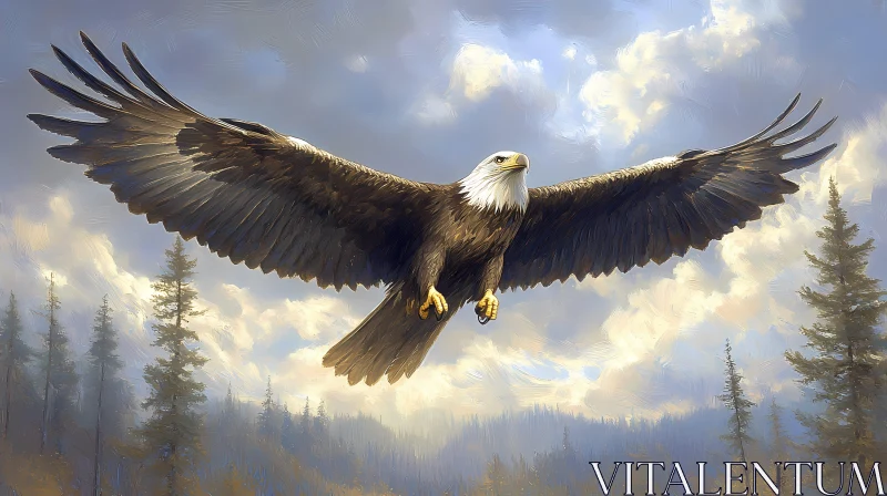 AI ART Eagle in Flight Above Trees