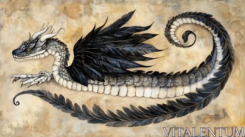 AI ART Monochrome Feather Scale Dragon Artwork