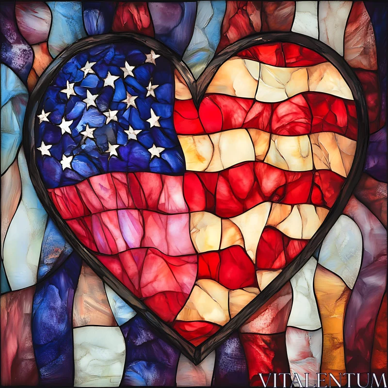 Patriotic Heart Stained Glass Mosaic AI Image