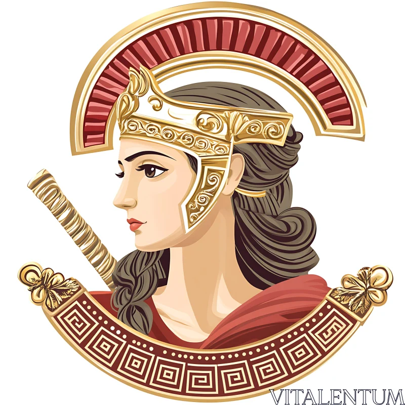 Golden Helmet Warrior Woman Portrait AI Image