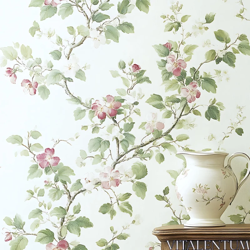 Floral Wall Art and Ceramic Vase AI Image