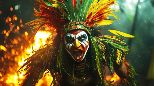 Tribal Warrior Screaming in Fire