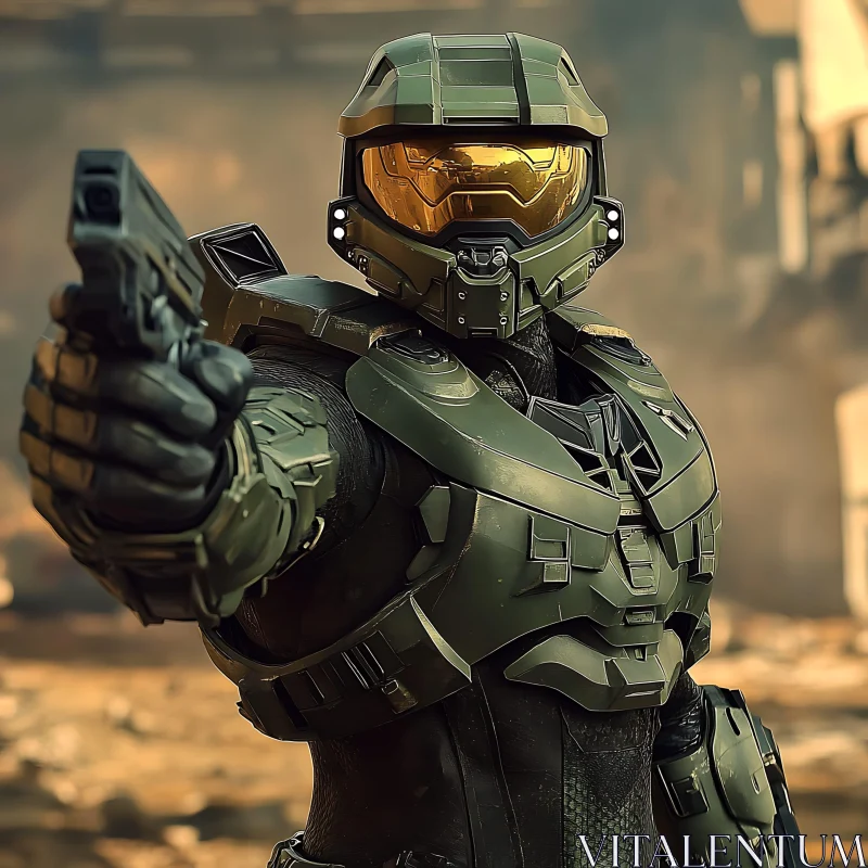 Armored Soldier Points Weapon AI Image