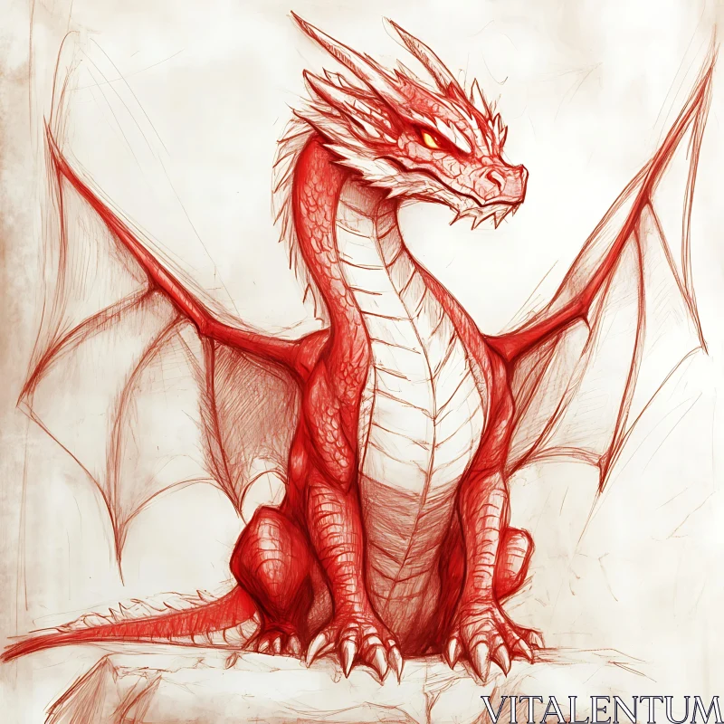 Crimson Winged Dragon Illustration AI Image