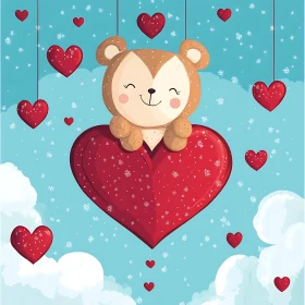 Cartoon Teddy Bear on Heart