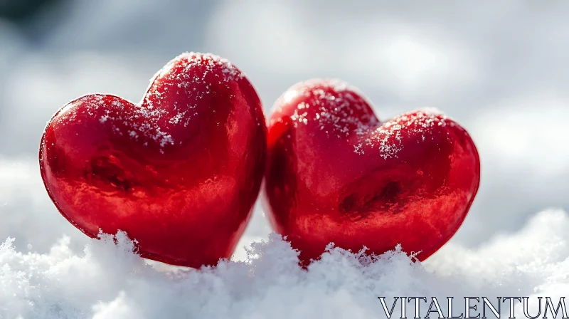 Red Hearts on Snow, Winter Romance AI Image