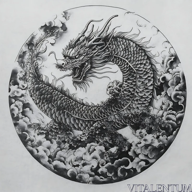 AI ART Dragon Coiled in Clouds Art