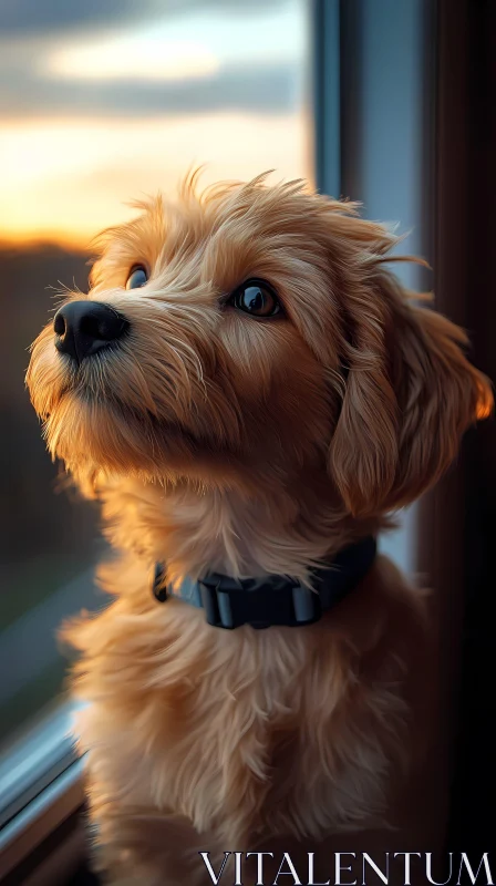 Golden Pup at Sunset AI Image