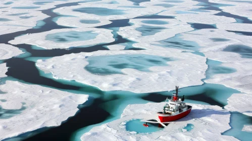 Captivating Ice Boat Floating Amongst Debris on Floating Ice Floes