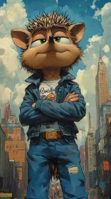 Urban Cartoon Hedgehog in Denim