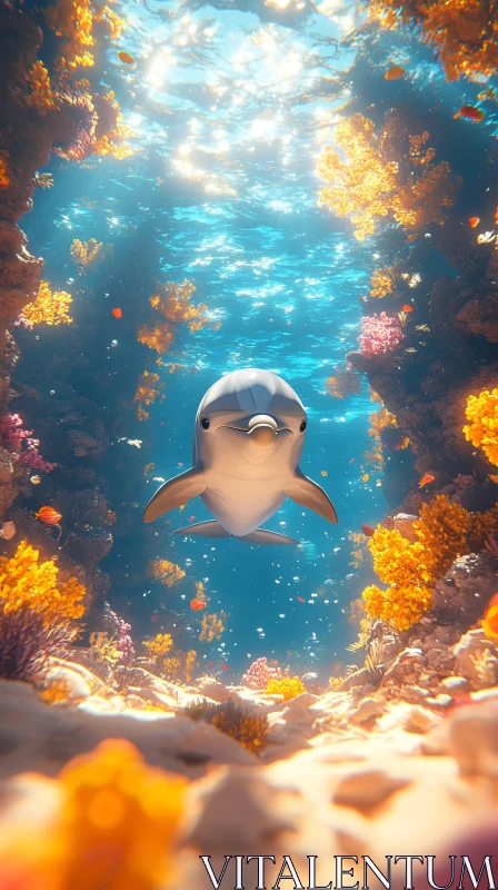 Graceful Dolphin Among Vibrant Corals AI Image