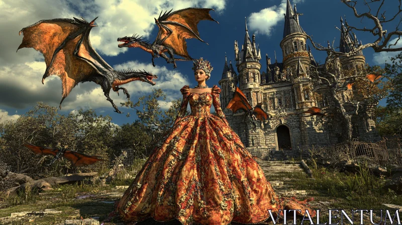 AI ART Fantasy Queen and Dragons