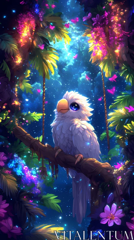 AI ART Magical Nighttime Jungle Scene with Bird