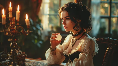 Enchanting Portrait of a Woman in a Historical Dress | Table Scene
