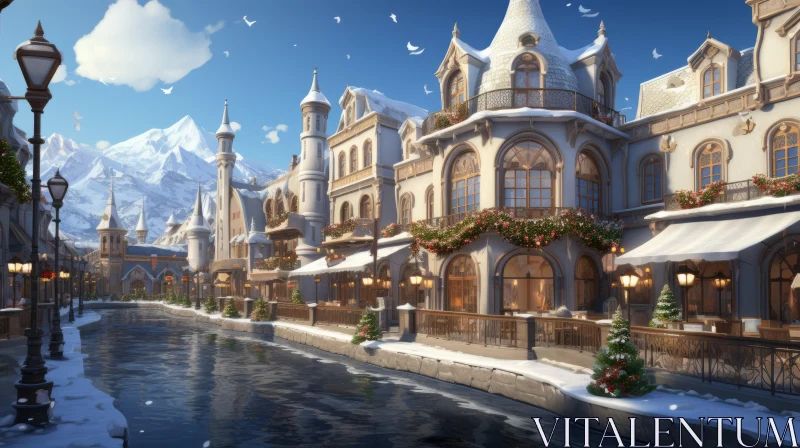 Enchanting Winter Fantasy City in Christmas Splendor AI Image