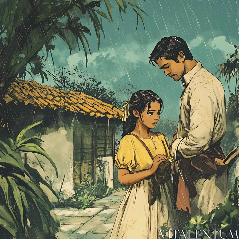 Couple in the Rain AI Image