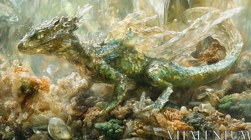 AI ART Mythical Dragon Resting in Fantasy Landscape