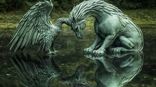 Pond Reflection of Mythical Creatures