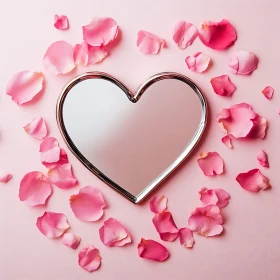 Romantic Heart Mirror with Pink Petals