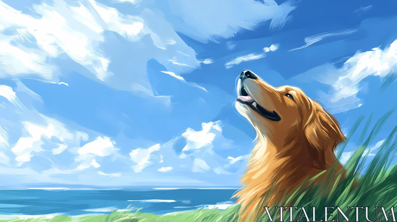 Joyful Dog at the Beach AI Image