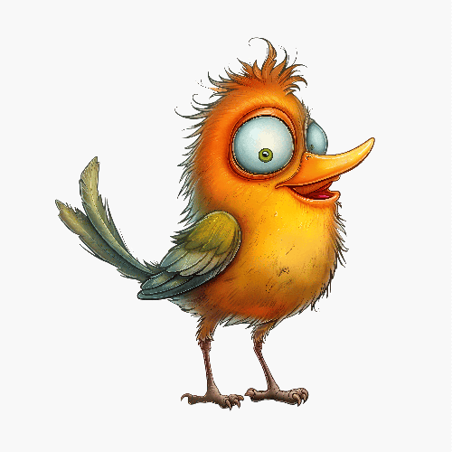 Funny Orange Cartoon Bird Illustration POD Design