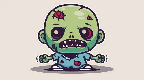 Green Zombie Cartoon Illustration - Ready for Attack
