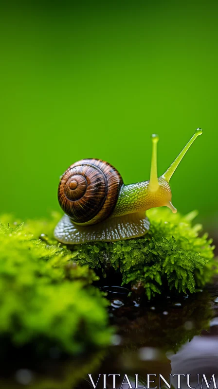 Nature's Precision: Snail on Mossy Rock AI Image